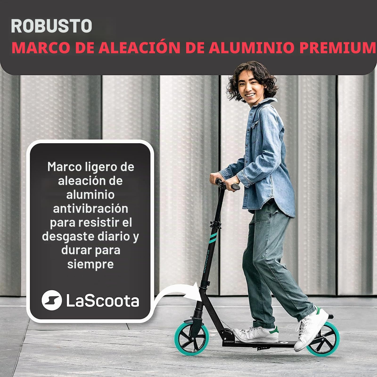 Lascoota Roller für Kinder AB 8 Jahren- Tretroller Erwachsene - Klappbar & Höhenverstellbar - Federungssystem vorne + Roller-Schultergurt 20 cm große Räder große Scooter für Jugendliche
