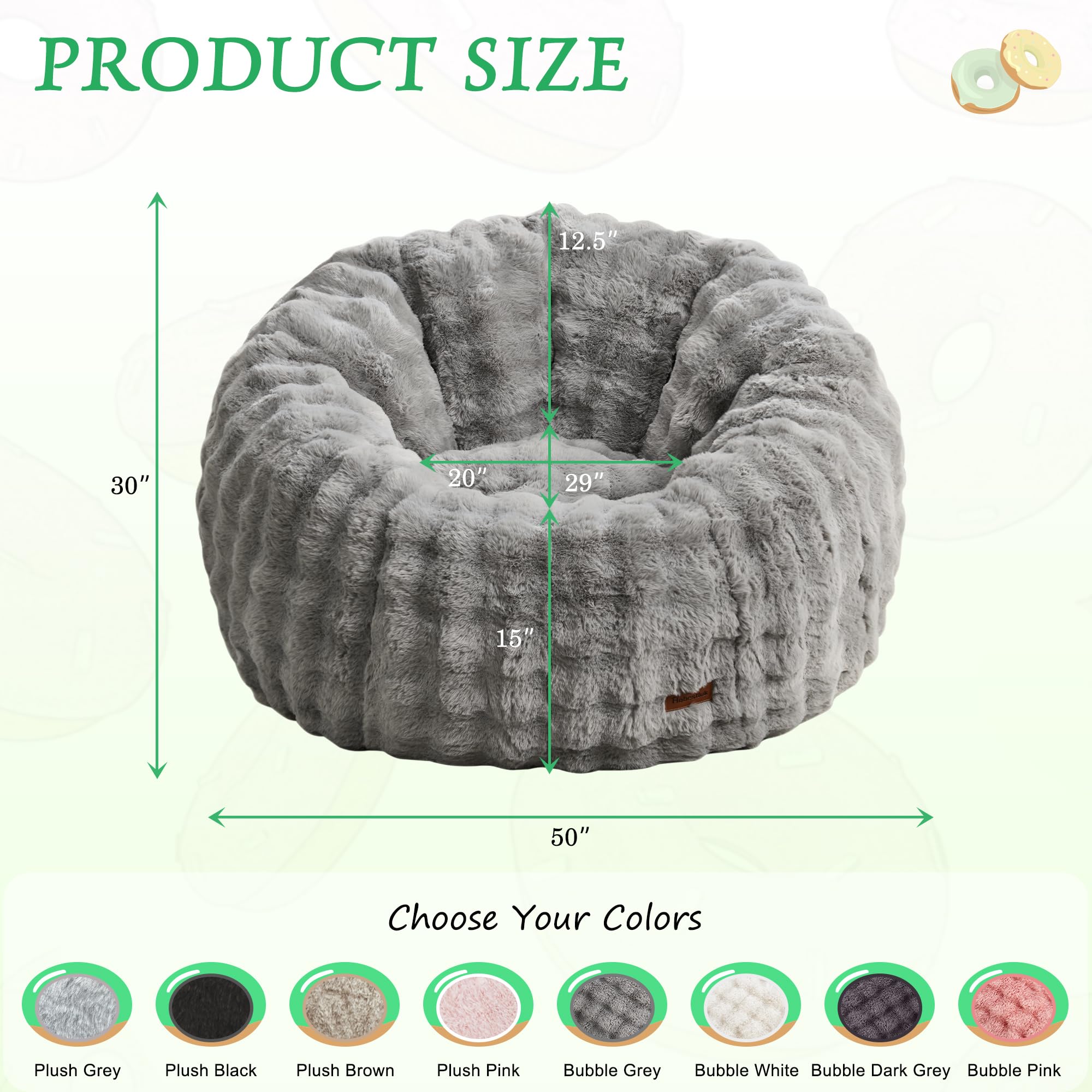 Hobestluk Übergroßer Sitzsack für Erwachsene, Donut-Form (Bubble Grey) | Spezielles Donut-Design, Memory-Schaum-Füllung, bequemes gefülltes Sofa, Entspannen, Lesen oder Spielen, weicher Blasenstoff