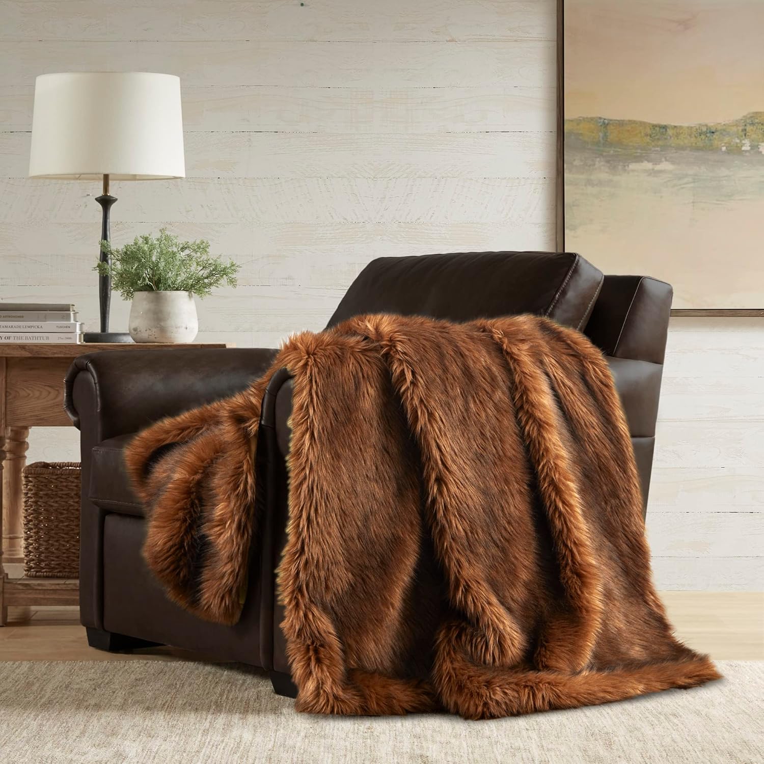 Hyde Lane Faux Fur Throw Blanket - Ultra Long Pile, Luxury Fluffy Bear Brown with Black Tipped Blankets, Fuzzy Plush Animal Coat Color Throws for Sofa Couch, Gift for Women, 50x60 - Image 2