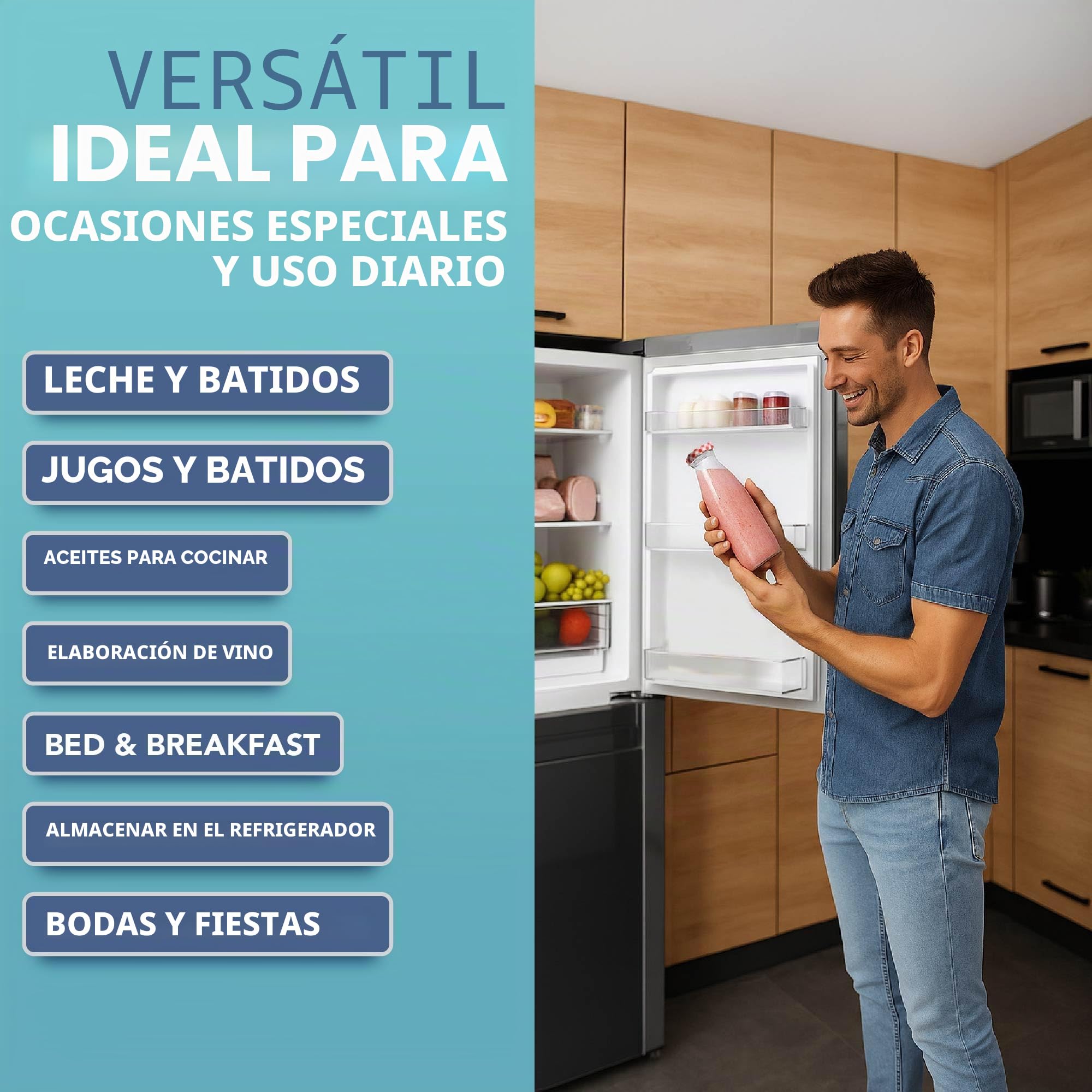HEFTMAN Botellas de leche de vidrio con tapas, vacías de 500 ml, juego de 6 botellas de leche de vidrio herméticas con tapas de cuadros rojos para bebidas, HM3301