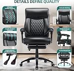 COLAMY chaise de bureau avec repose-pieds, chaise en cuir ergonomique avec support lombaire gonflable, chaise de bureau à domicile avec 90°-130° inclinable haut dos pour l'étude de travail des adultes, noir