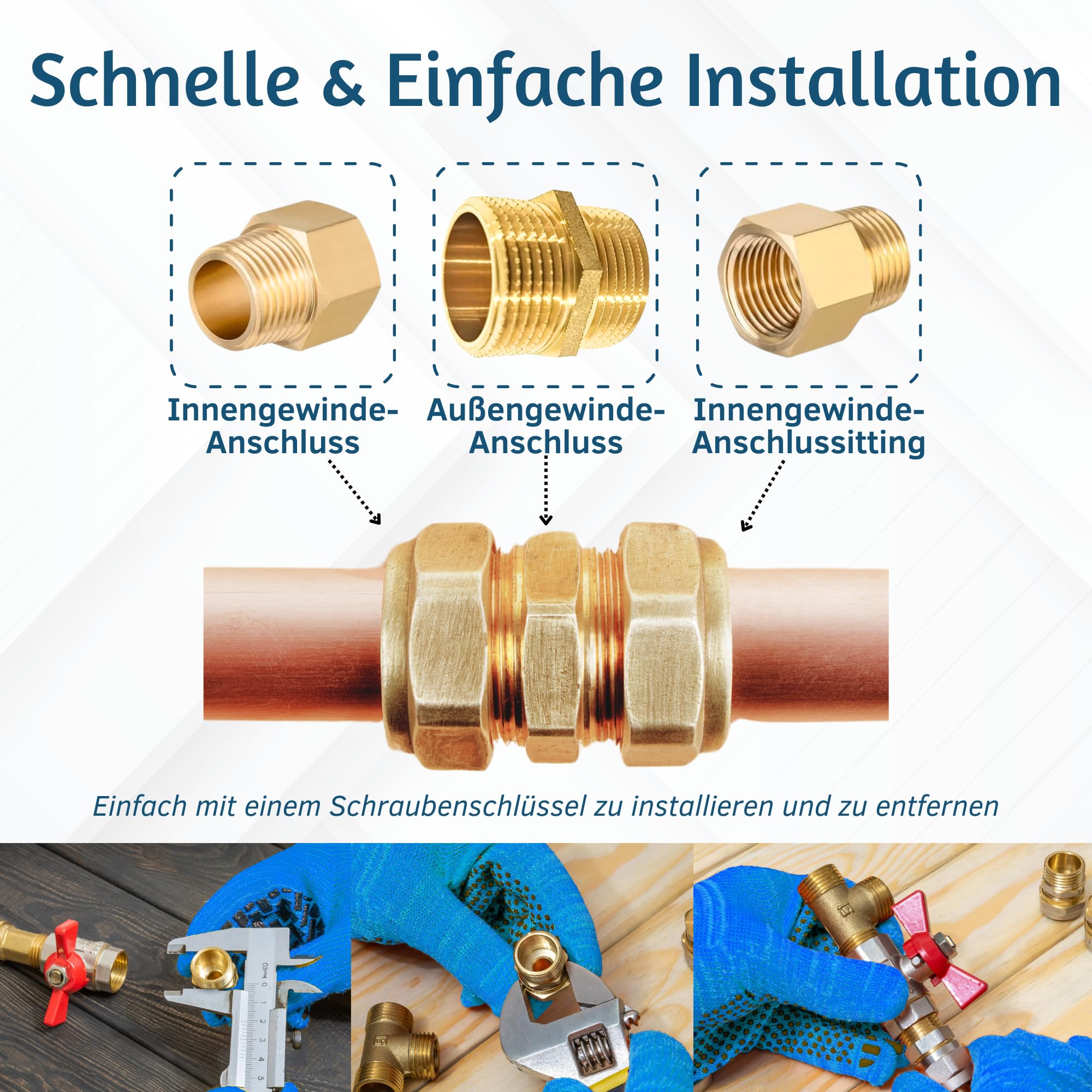 Doppelnippel 3/8 Zoll Außengewinde – 3 Stück Messing, Sechskant, Korrosionsbeständig – Für Sanitär, Gas, Öl & Trinkwasser
