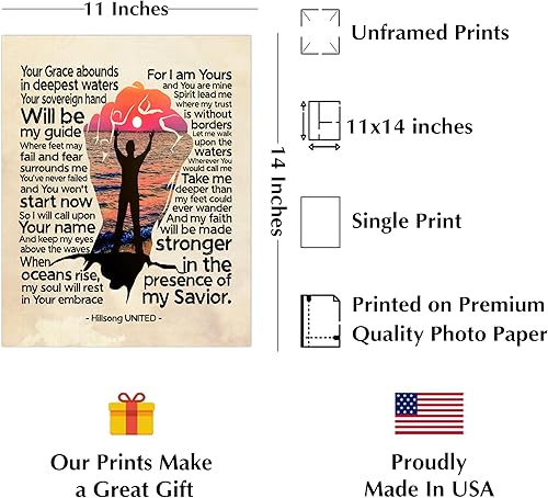 Miniatura 2 de Hillsong United Song Lyric Wall Art Print – Where My Feet May Fail - 11x14 Worship Poster Print For Home, Office, Church & Room Decor Aesthetic,