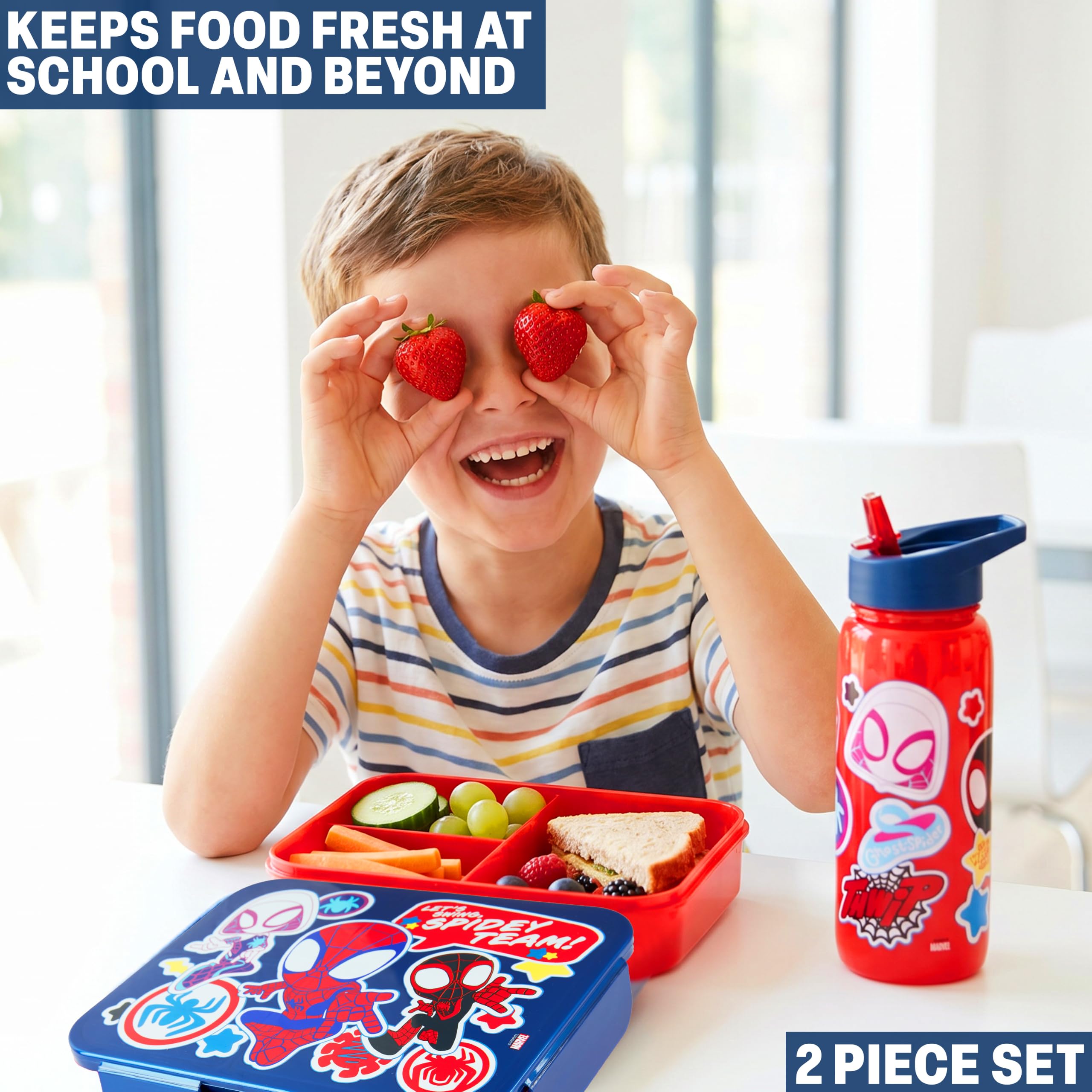 Get Trend Spidey et Ses Amis Boite a Gouter Enfant Garcon et Gourde Air Up Set, Bento Lunch Box avec Compartiments et San BPA Gourde avec Paille, Lave Vaisselle et Micro-ondes Sûre (Multi Spidey)