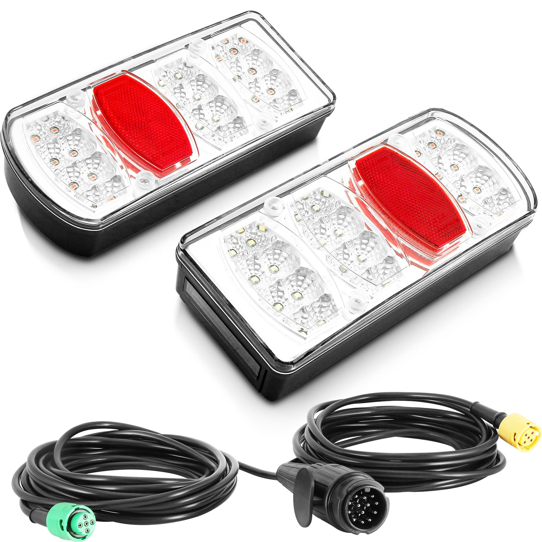 Kit Fari Rimorchio 13poli 12/24v 7Funzione Fanali Posteriori Rimorchio13 pin Fanale Posteriori Rimorchio Agricolo con Cavo 5.5M Precablato