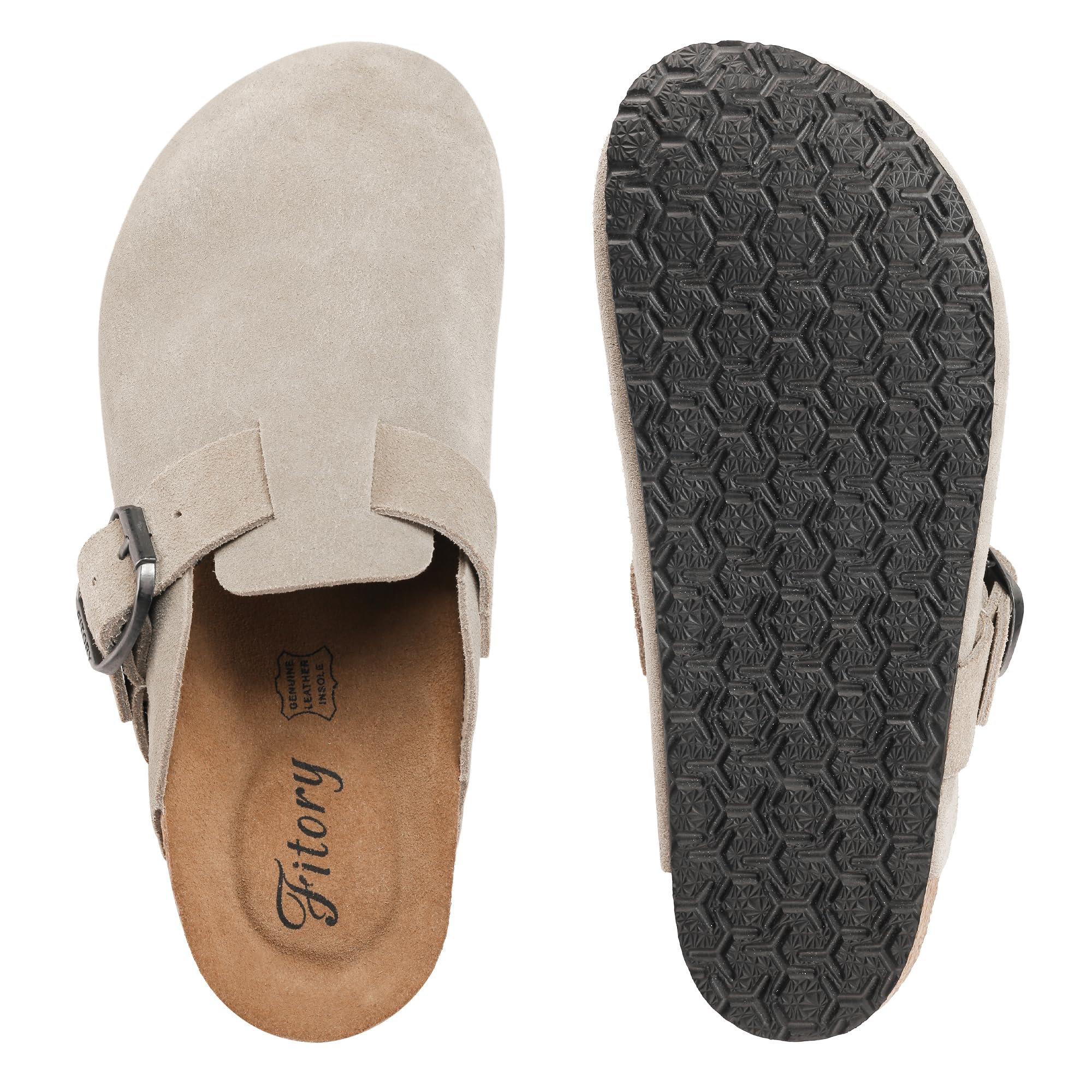 FITORY Sabot Donna Slip-On Comodi in Pelle con Suola in Sughero Morbida Scarpe con Plantare,Taglie 36-43