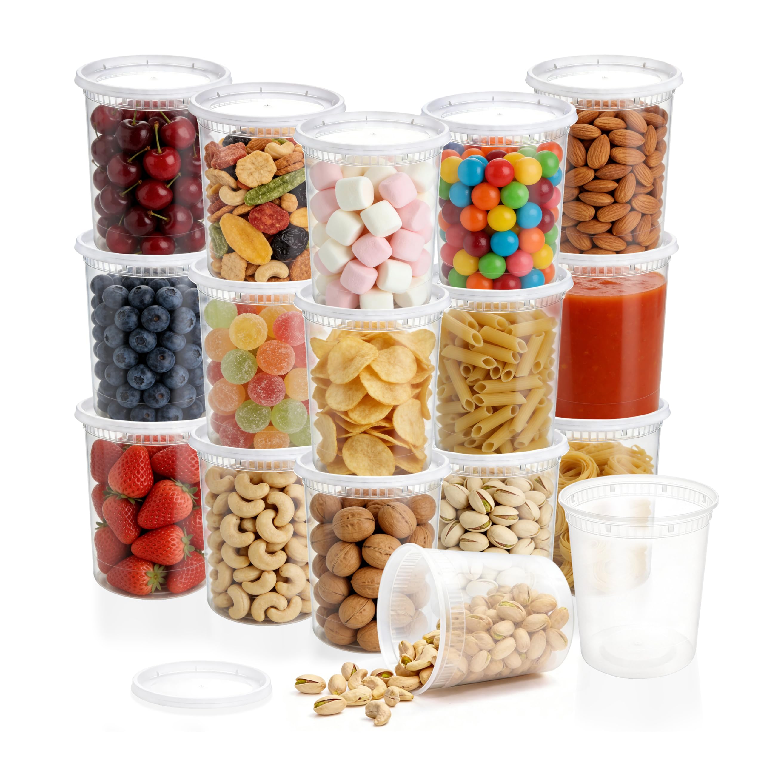Ribeedas 24 Pack 32 OZ Deli Containers With Lids,Reusable Round Deli Containers,Stackable and Leak-proof,BPA Free,The Dishwasher and Microwave Oven Safe,Salad,Soup,Fruit for Food Container