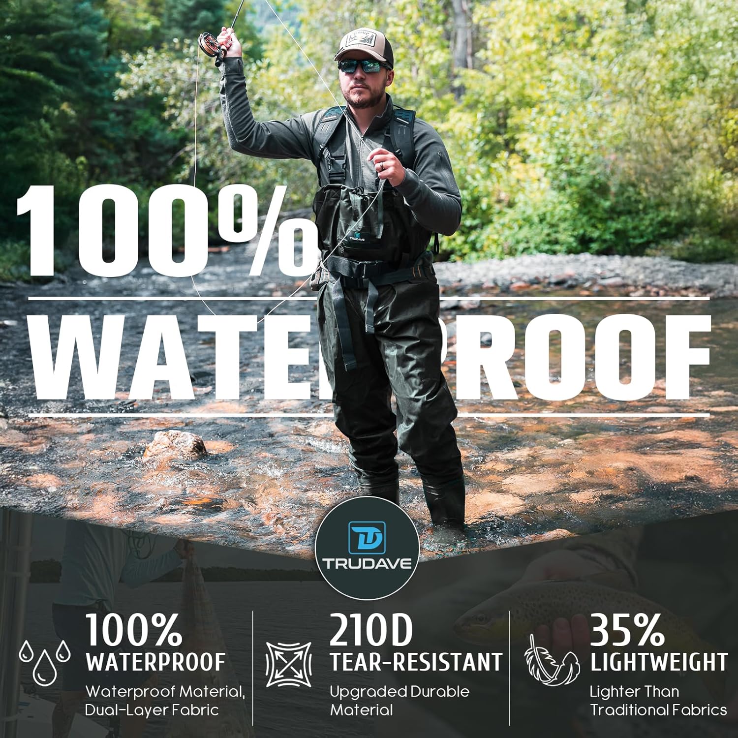 Trudave Chest Waders for Men with Boots, 2-Ply Nylon/PVC Waterproof Fishing & Hunting Waders for Men and Women - Image 5