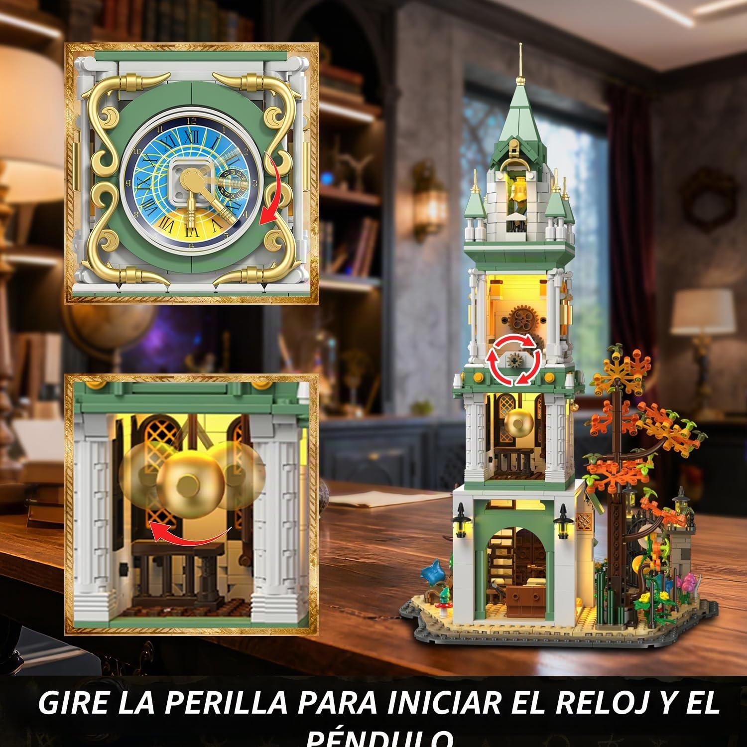 INSOON Campanario medieval casa kit de construcción con luz, 1550PCS flor castillo arquitectura edificio juguete con jardín botánico, regalo de cumpleaños para adultos niños niños niñas 8-12+
