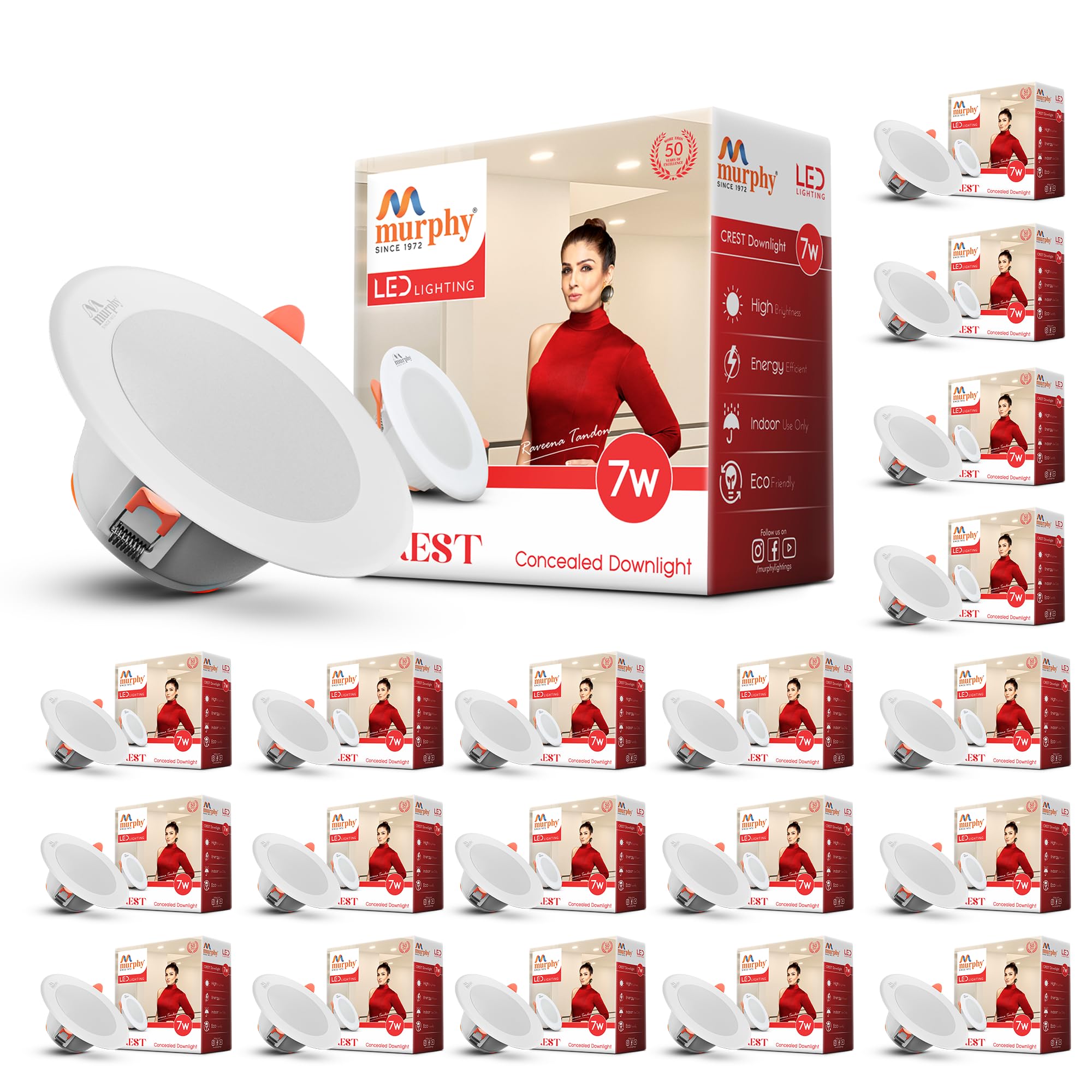 - Crest Premium 7W LED Concealed Down Light | Natural White | Slim Modern False Ceiling Lighting | Suitable for 3-Inch Cutout | 2-Year Warranty | Pack of 20