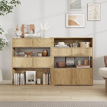 サイド収納棚✨使い方自由 モダンスライド収納付木製本棚ラック | 洗練された空間を演出