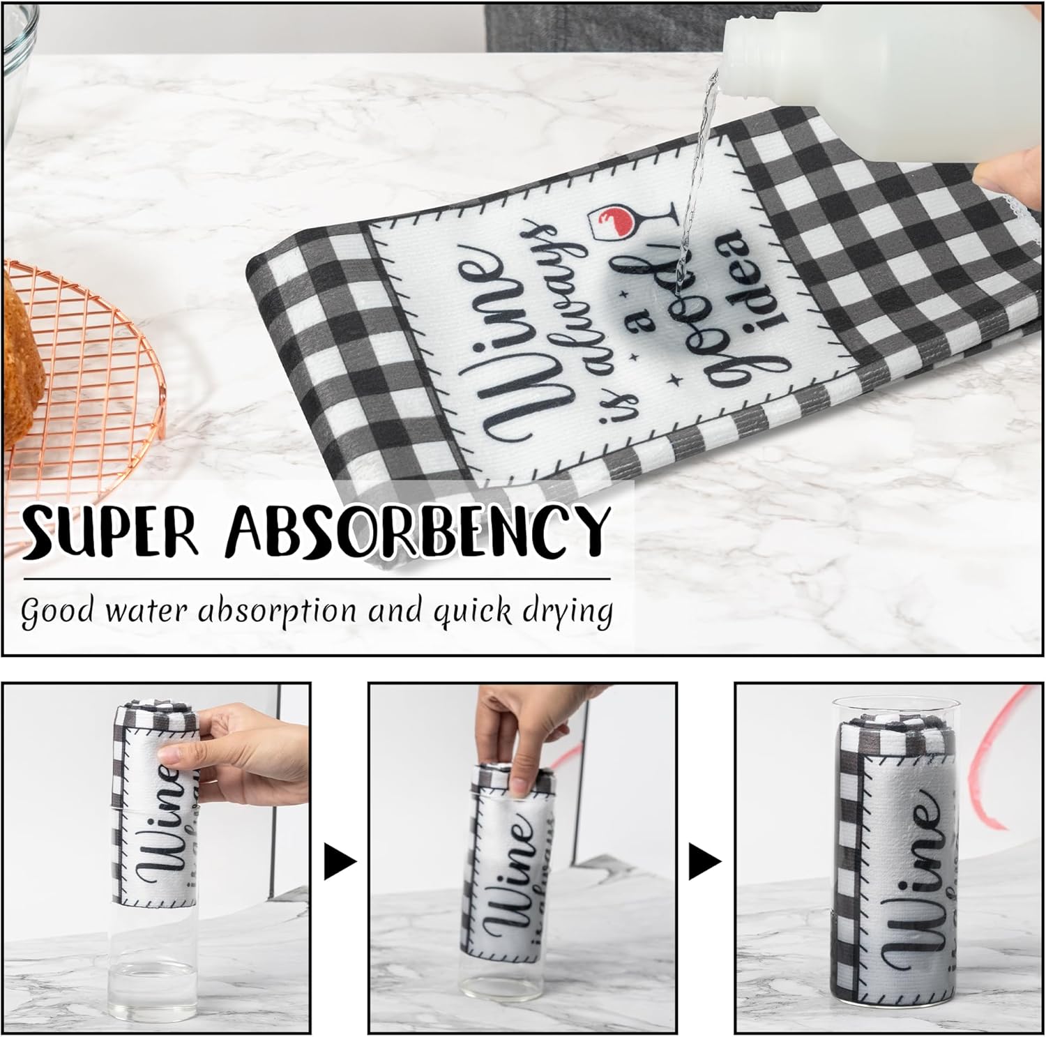 R HORSE Funny Kitchen Dish Towels - 5Pcs Funny Wine Kitchen Hand Towels, Cute Absorbent Cleaning Dishcloth Bathroom Home Decor for Wine Lovers Girls Women Hostess Housewarming Gifts - Image 4