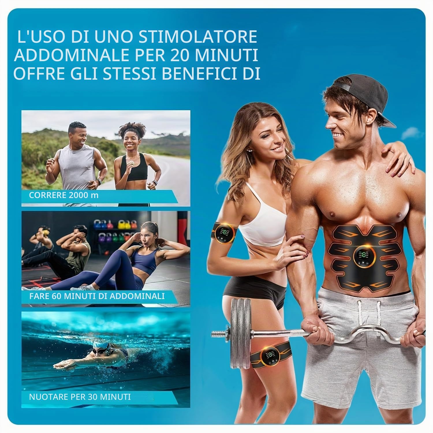 Allenatore EMS per Addominali,EMS con 8 modalità e 19 Livelli di intensità, Elettrostimolatore Muscolare, Stimolatore Muscolare per Uso Quotidiano