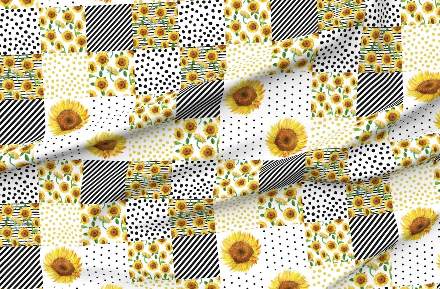 Spoonflower Fabric - Sunflower Sunflowers Quilt Cheater Flower Nursery Baby Girl Yellow Printed on Organic Cotton Sateen Fabric by The Yard - Sewing Quilting Apparel Home Decor