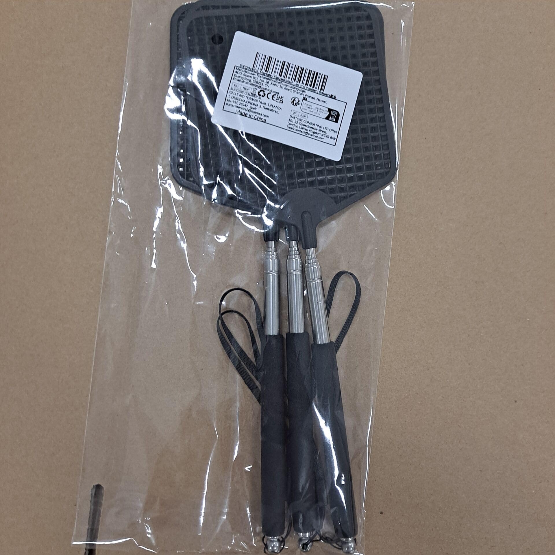 Paletta Mosche, 3 pezzi Paletta Scacciamosche Estensibile, Asta in Acciaio Inox, Allungabile Fino a 74 cm, Nero