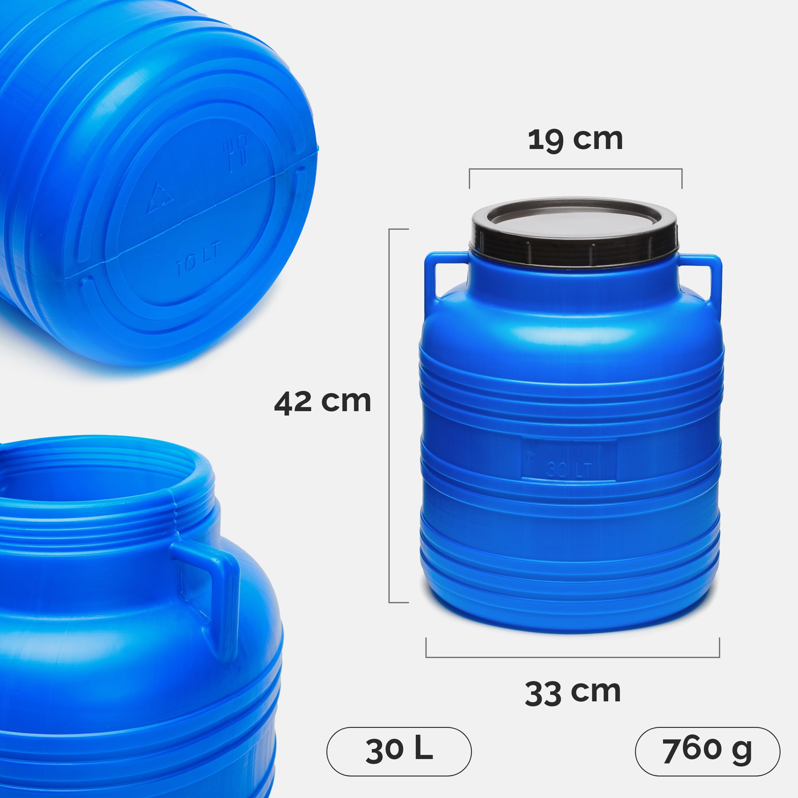 Garronda Set 2X 30 Liter Weithalsfass BPA-frei Futtertonne Fass Universalfass Lebensmittel Fass Regenfass für Garten Regentonne mit Deckel Regenwassertonne für Garten Wassertonne GD-0121 Blau