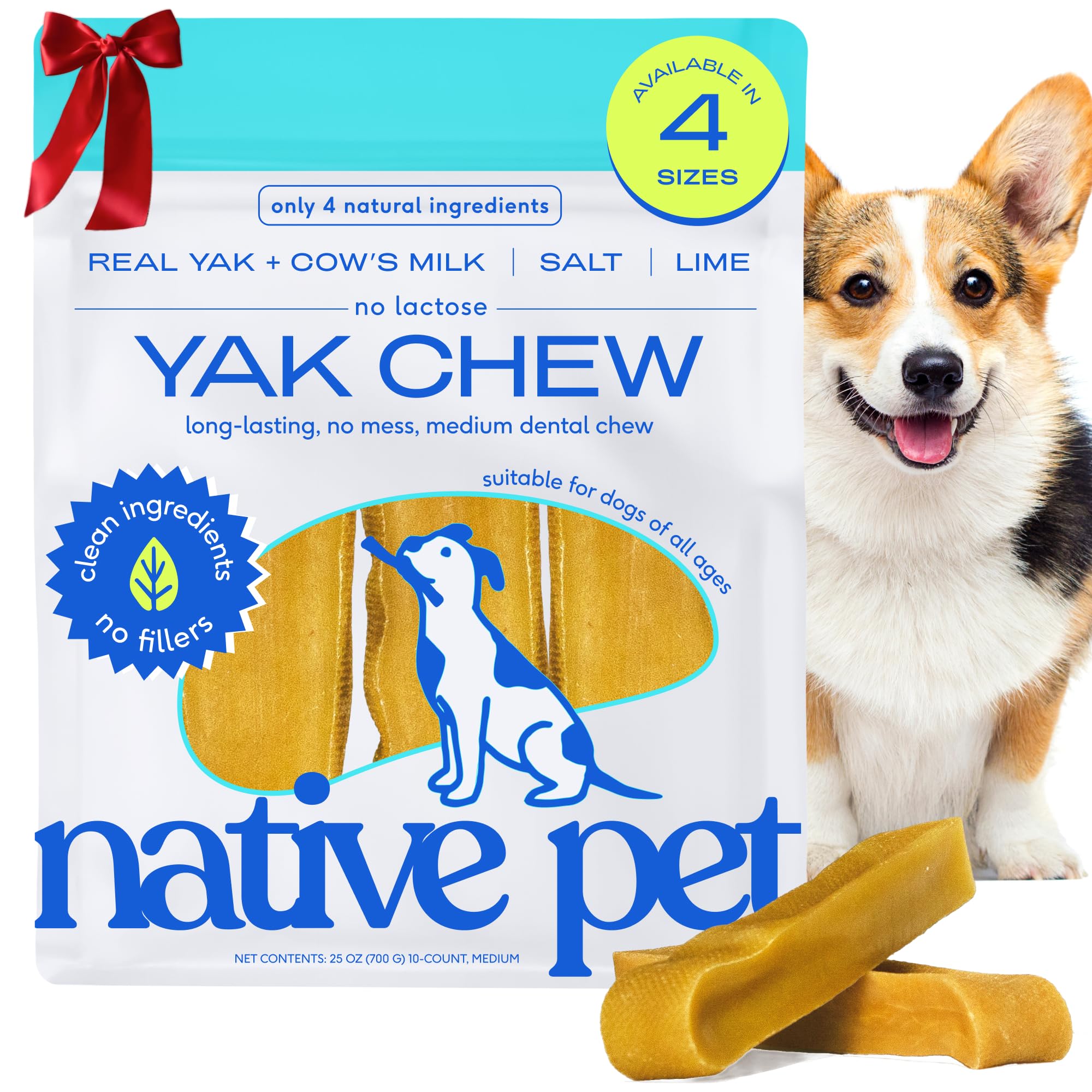 Yak Cheese Himalayan Dog Chews - Long Lasting Dental Sticks for Medium Breeds – 100% All Natural Himalayan Yak Chews for Medium Dogs – Cheese Bone for Aggressive Chewers - 10 Per Pack