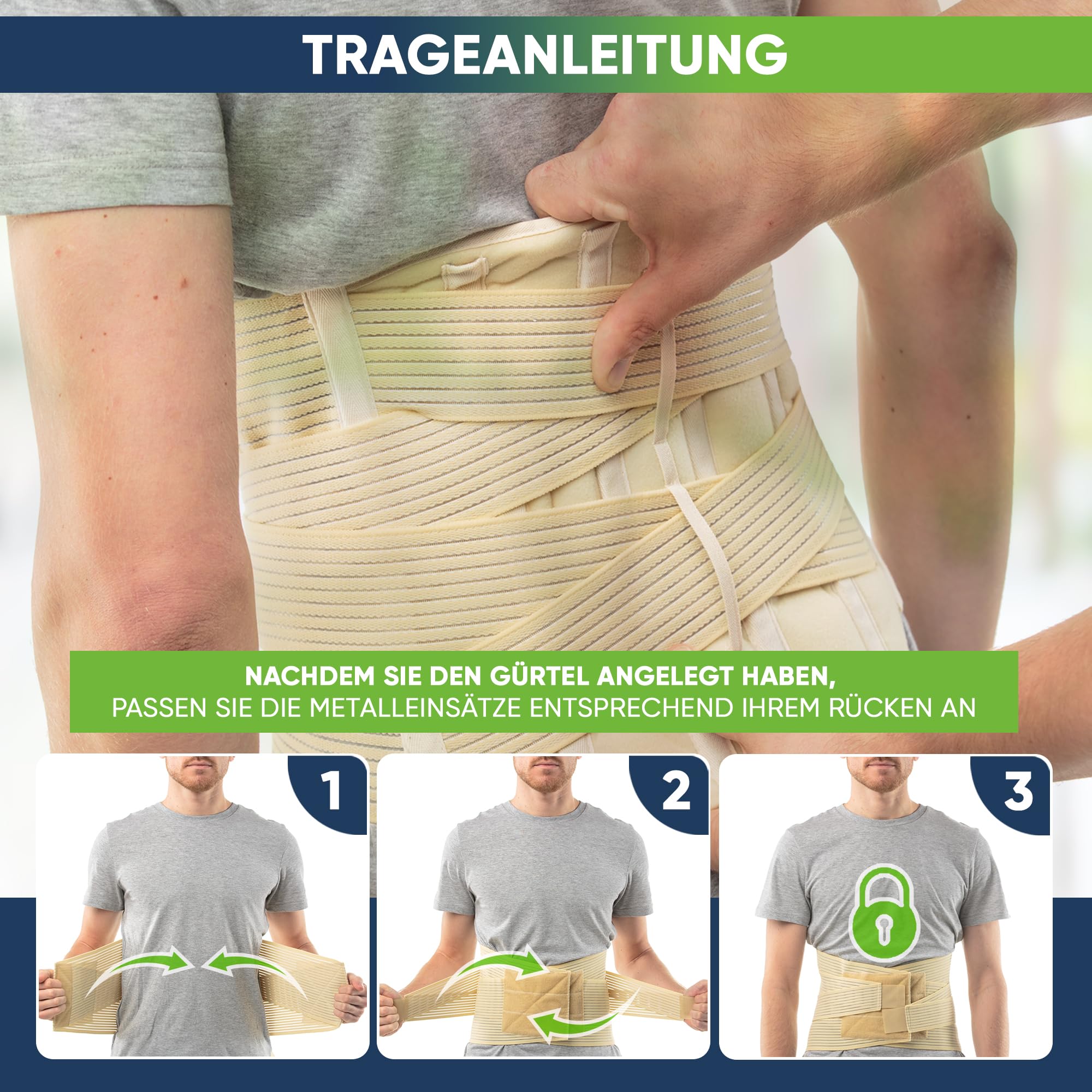 aHeal Rückenstützgürtel & Rückenbandage Damen & Herren | Lendenwirbelstütze | Rückengurt Rückenschmerzen | Orthopädischer Stützgürtel Rücken | Stützgürtel Lendenwirbelsäule | Größe 3 Haut