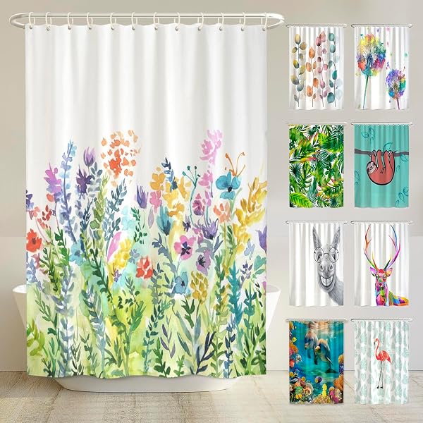 arteneur® - Bunte Blumen - Anti-Schimmel Duschvorhang 180x200 - Recycelt mit Öko-Tex Standard 100 - Beschwerter Saum, Blickdicht, Wasserdicht, Waschbar, 12 Ringe & E-Book - 1