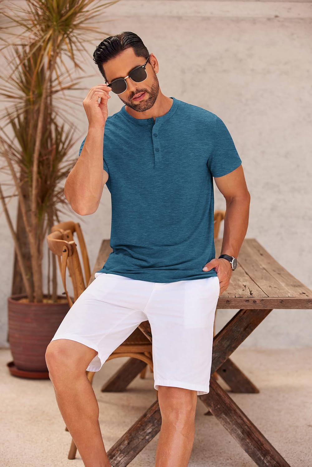 COOFANDY Men's Henley Shirts Short Sleeve Casual Basic Henley Tee Summer Button Lightweight Stretch T Shirts - Image 5