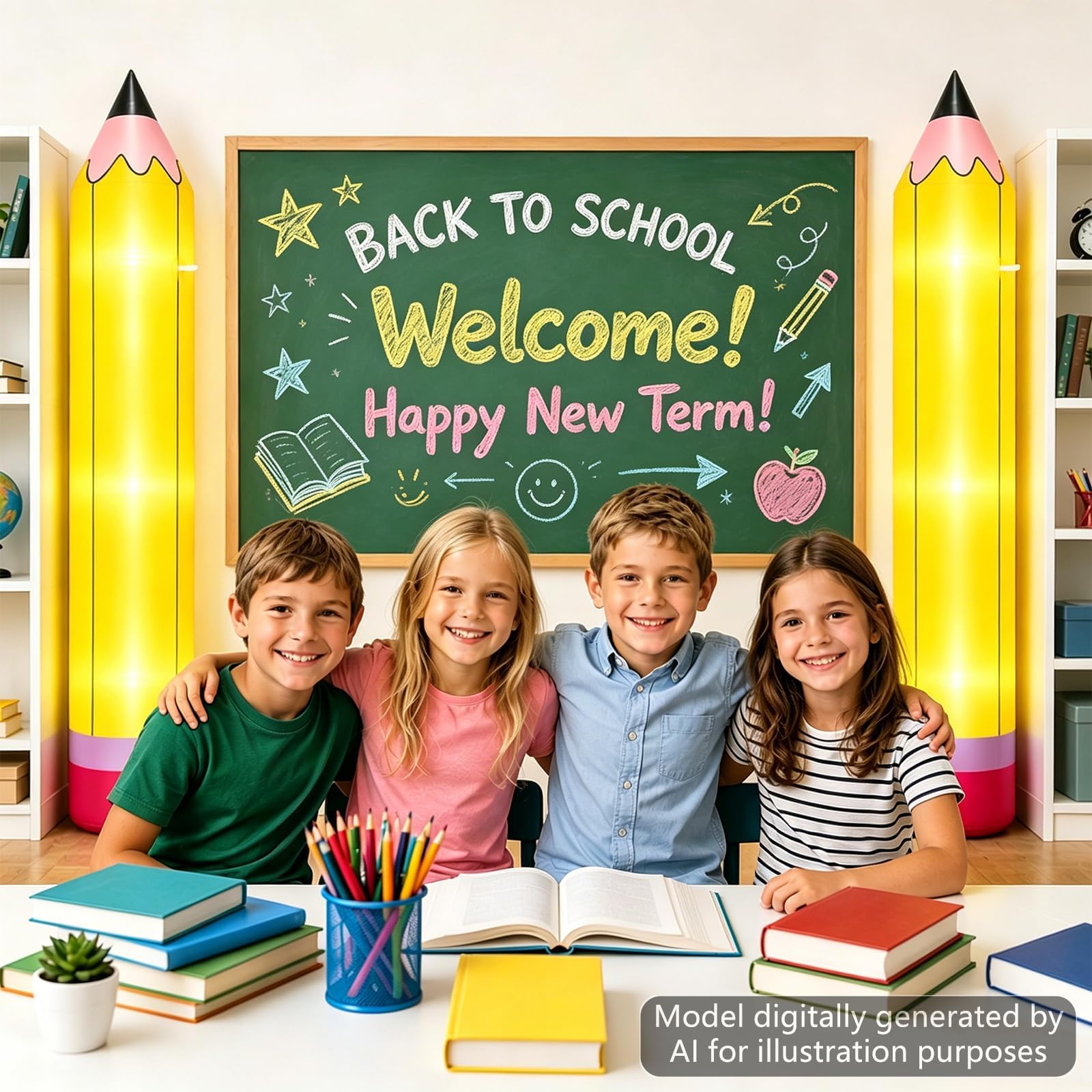 1,8 m Bleistift aufblasbare Riesenbleistifte beleuchtete aufblasbare Dekoration zurück zur Schule Dekoration Eingebauter LED Blow Up Bleistift aufblasbar für den ersten Schultag Rasen Hof Kindergarten