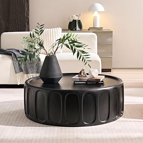 Miniatura 126 de kevinplus Mesa auxiliar negra para sala de estar, diseño de borde dorado inferior, negro y dorado (diámetro de 15.6 x 19.5 pulgadas) S1-negro y