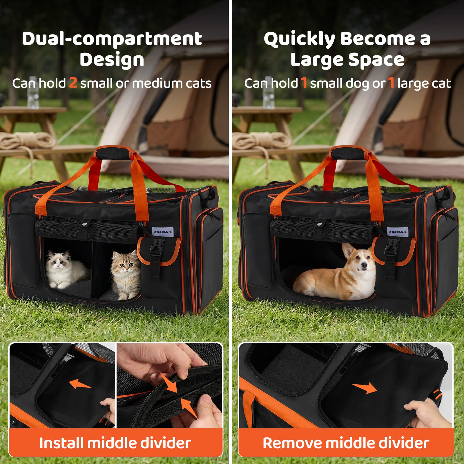 Transportador de gatos extragrande expandible para 2 gatos con caja de arena para gatitos, gatos grandes y perros pequeños, transportador plegable doble para mascotas grande para viajes en coche