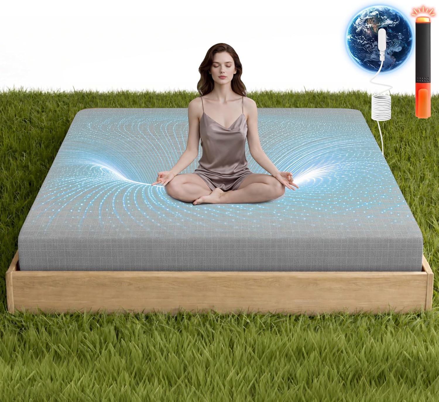 Grounding Sheets for Bed Sleeping, 90% Tencel and 10% Pure Silver Fiber Grounded Sheet Connect to The Earth Energy with 15 Feet Cord and Test Pen for Better Sleep Relieve Stress (Grey, King)