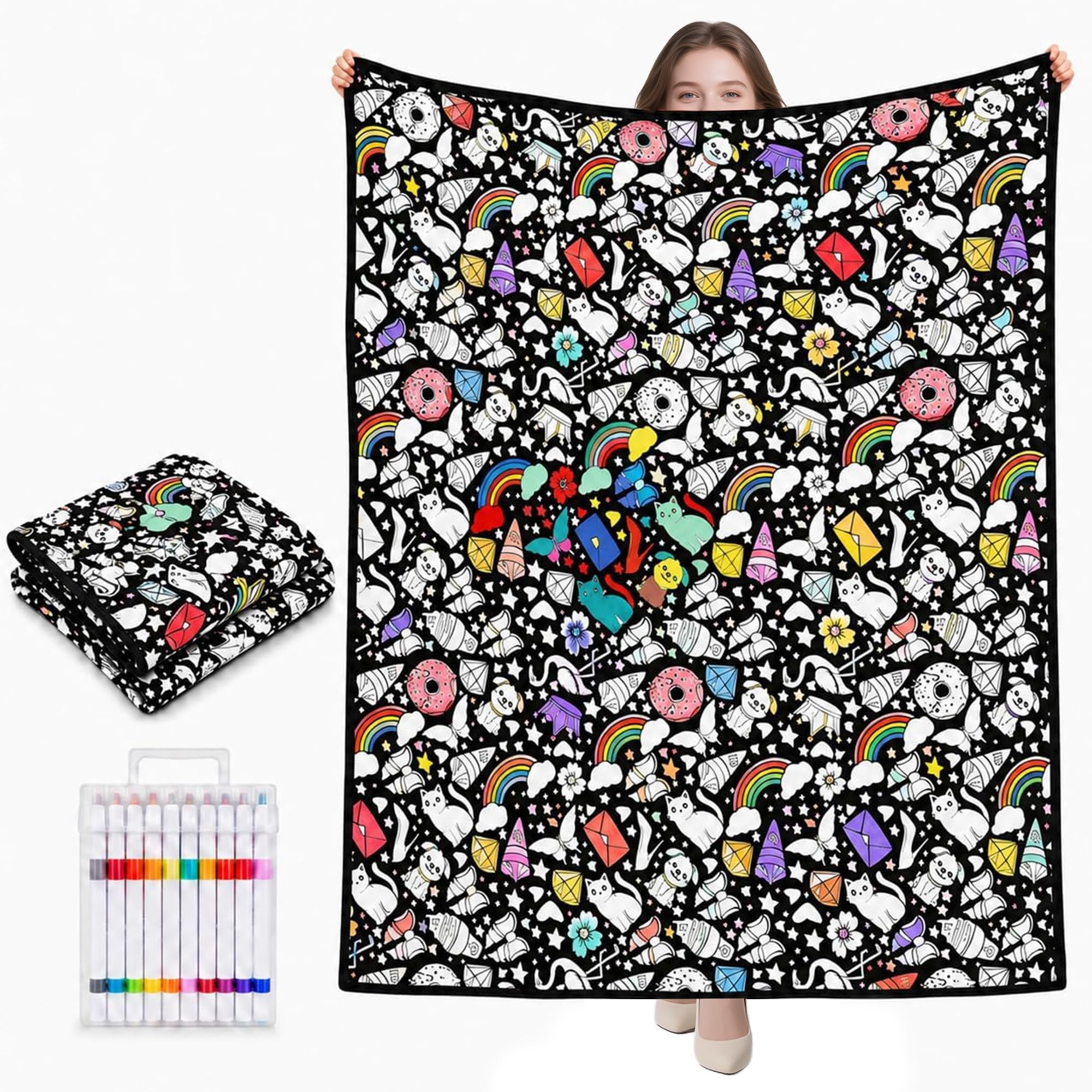 hertank DIY Colouring Blanket for Adults, Washable Flannel Reading Blanket