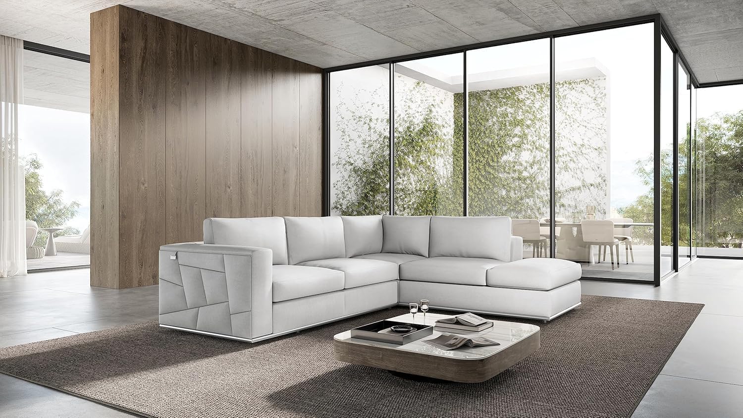 Blackjack Furniture Surton Top Grain Italian Leather Sectional Sofa for Living Room and Home Office, Modern Luxury L-Shaped Couch, Right Arm Facing, 117" W, White