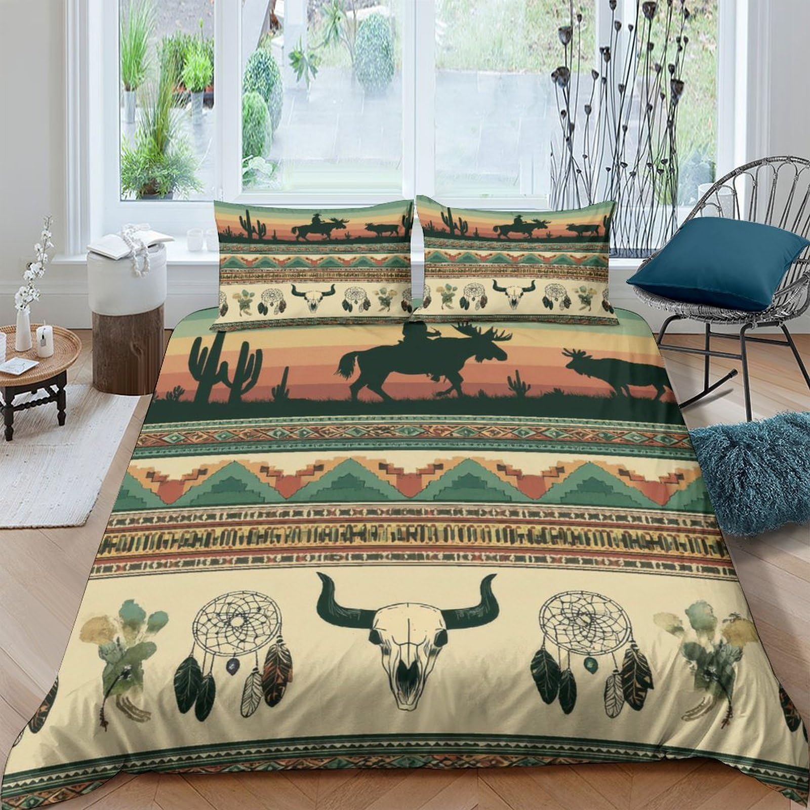 Ctjqhvkz Style-4 3D Printed Western Desert Fitted Sheet Microfiber Soft Cowboy Cactus Bed Cover For Bedroom Guest Room Decor Single（135X200cm）