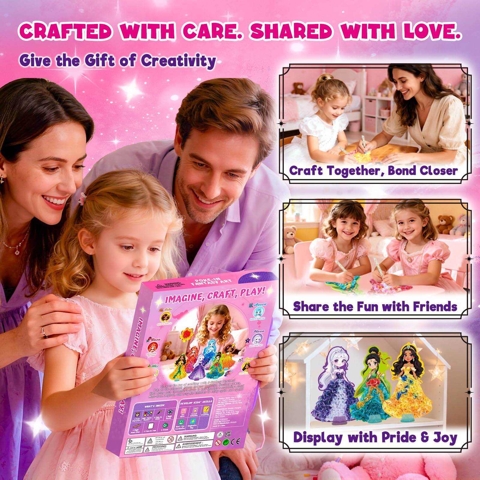 Twinkle Charm Poke Art Kit Loisir Créatif Princesse | 6 Princesses à Décorer & 800+ Fleurs en Tissu | Activité Manuelle sans Colle pour Fille 4-9 Ans | Système Poke-in | Cadeau Anniversaire & Noël