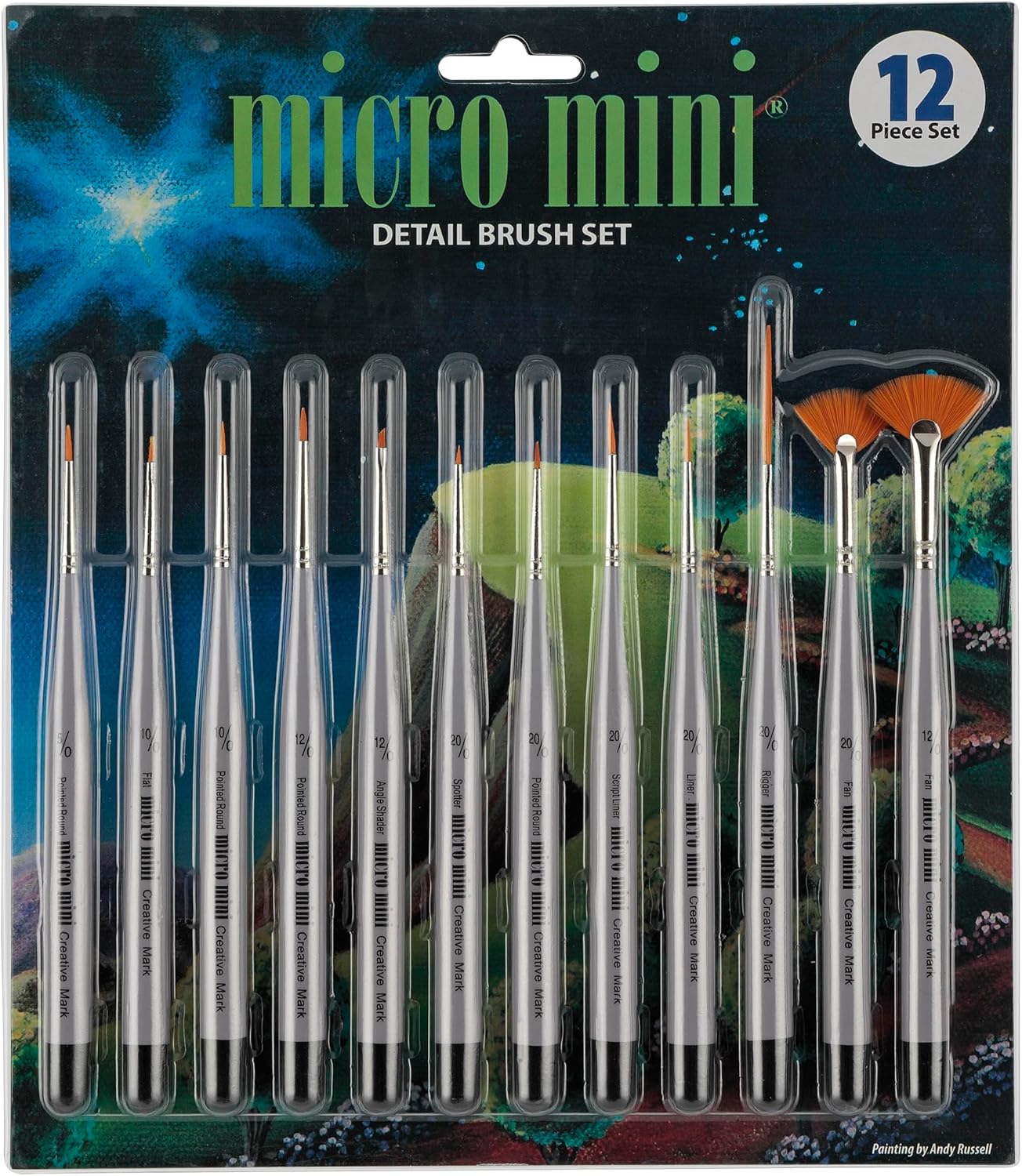 Micro Mini Fine Detail Paint Brush Set of 12 Pieces, Small Short Handle Taklon Bristles for Detailing, Paint by Number Art, Models & Nails (Pack of 2)