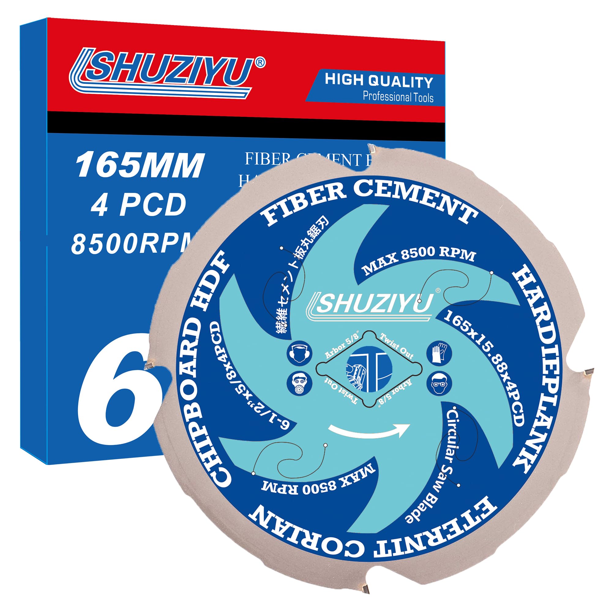 LSHUZIYU 165mm-4PCD, Centre hole 15.88, Polycrystalline Diamond Tipped 4 PCD Hardie blade, Fiber Cement Board Circular Saw Blade โ image 1