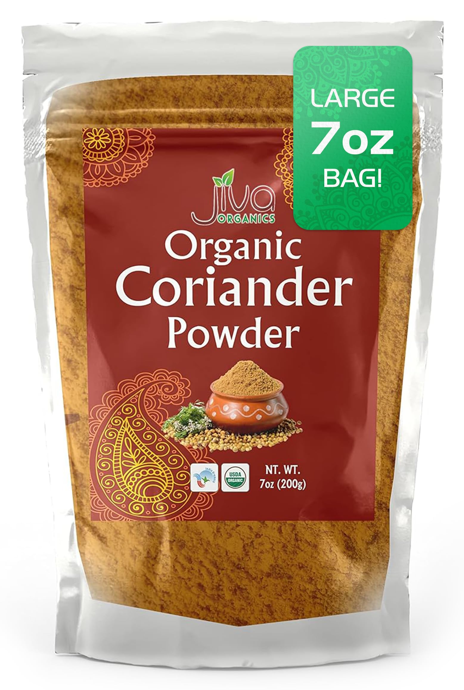 Jiva Organics Organic Ground Coriander Powder - Non-GMO, Pure - Dhania, Coriander Seeds Ground (7 Ounce Bag)