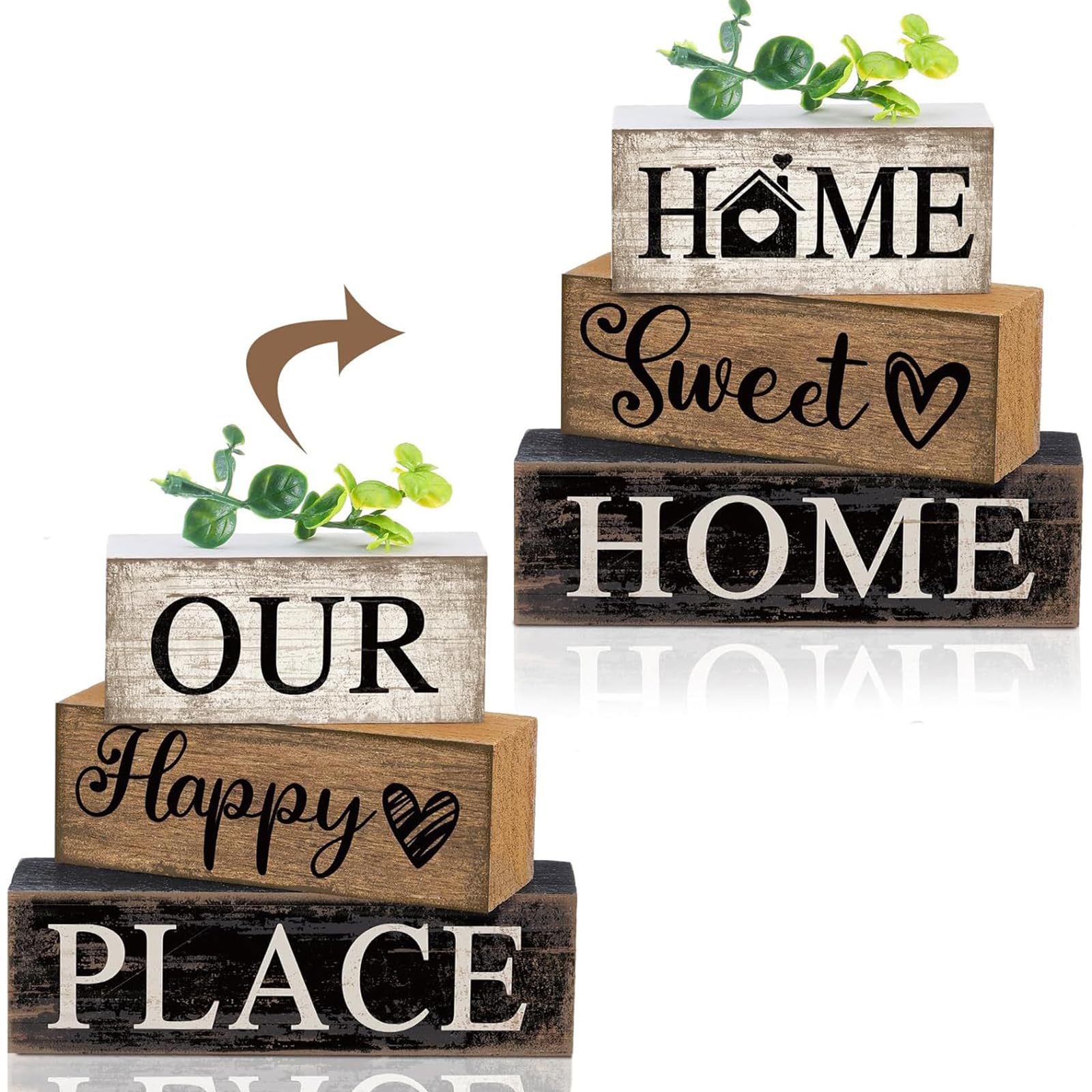 4 PCS Farmhouse Wooden Tabletop Decor Wooden Ornaments for House Elegant Coffee Table Decor Boxwood Living Room Ornaments Double-Sided Printed Wooden Home Decor Delicate Living Room Accessories