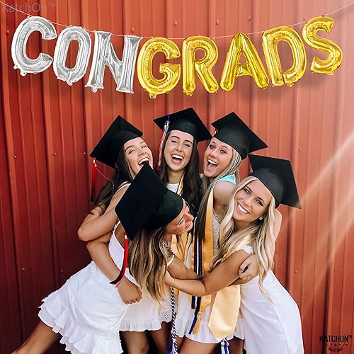 Miniatura 4 de KatchOn, Globos de felicitaciones plateados y dorados, 16 pulgadas, globo de graduación de felicitaciones, decoraciones de fiesta de graduación