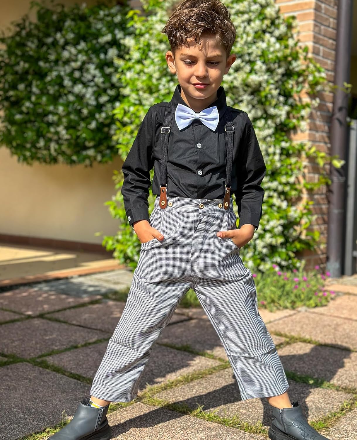 Volunboy Boys Clothes Set Toddler Gentlemen Wedding Suit Long Sleeve Bowtie Formal Dress Shirts Suspenders Pants Outfits - Image 4