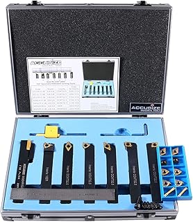 Accusize Industrial Tools 5/8'' Shank 7 Pc Indexable Carbide Turning Tool Set with 10 Extra Carbide Inserts in Fitted Box, 2387-2005plus