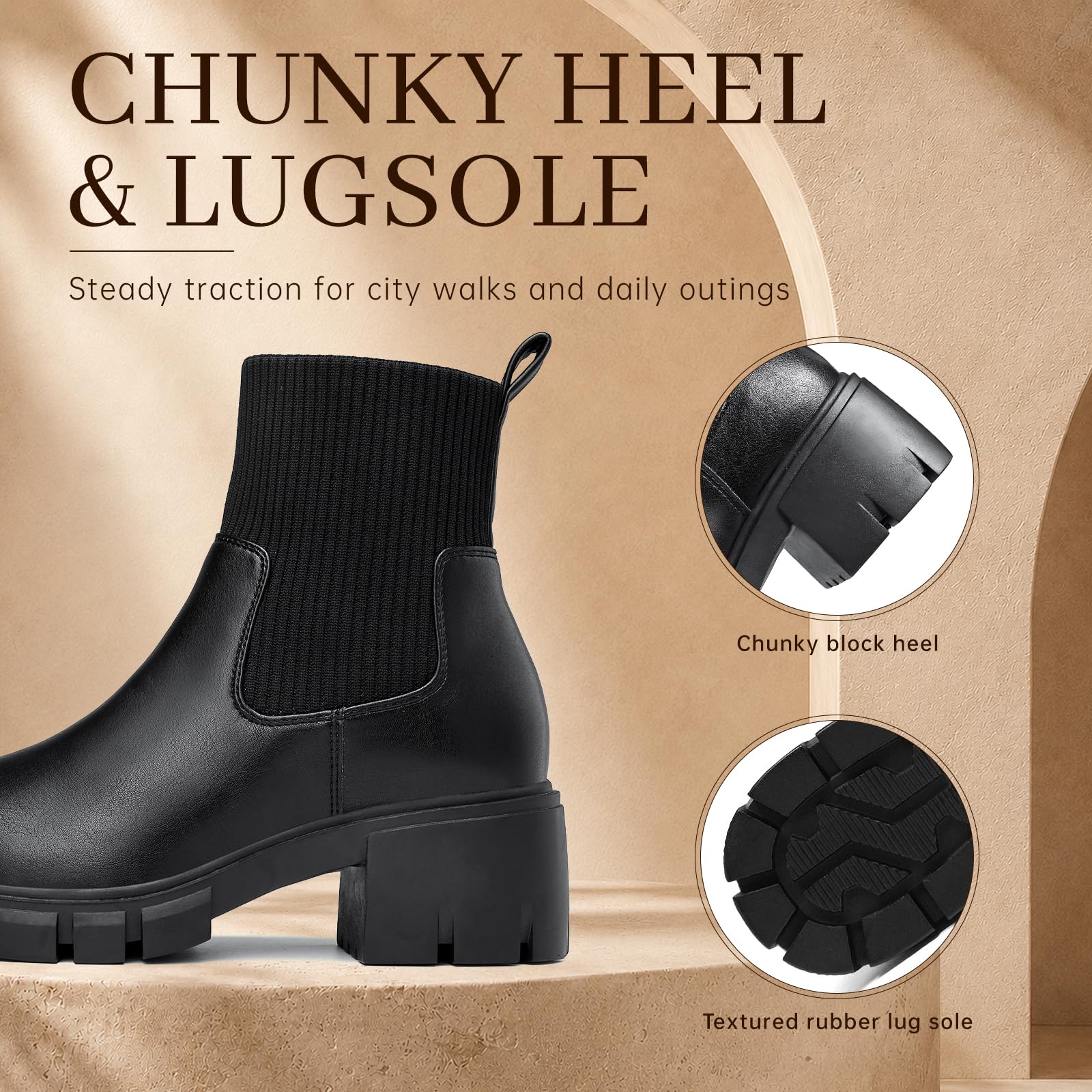 ziitop Damen Chelsea Boots mit Reißverschluss Chunky Plateau Stiefeletten mit Blockabsatz Profilsohle elastischem Einsatz und runder Zehe