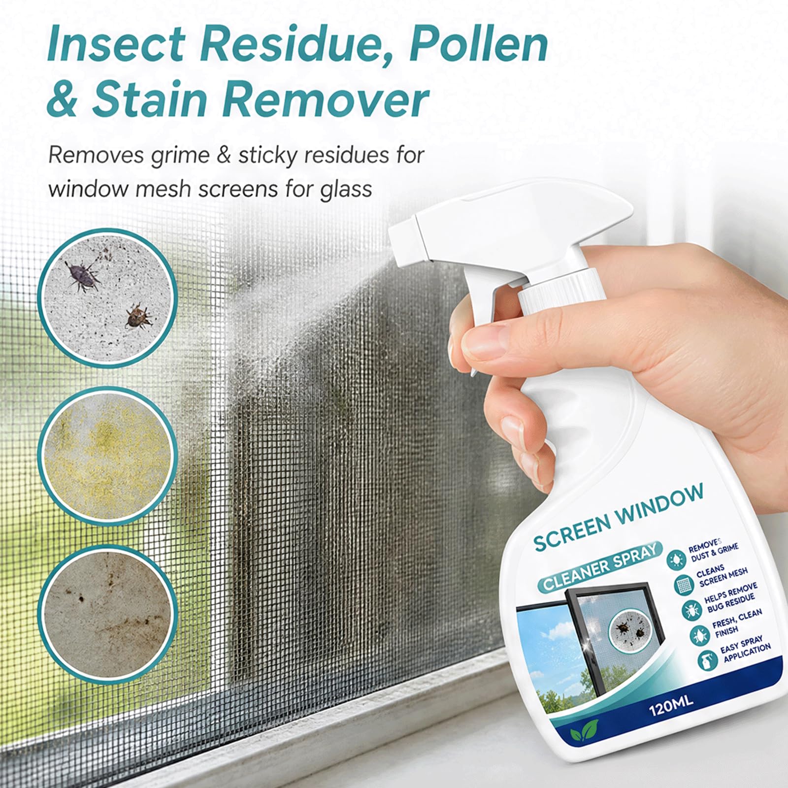 2026 New Window Screen & Mesh Cleaner Spray – Easy Spray & Wipe Mesh Cleaner dla lepszej widoczności | Nie wymaga zdalnego sterowania ekranem, wielofunkcyjny środek do czyszczenia okien (5 szt.)