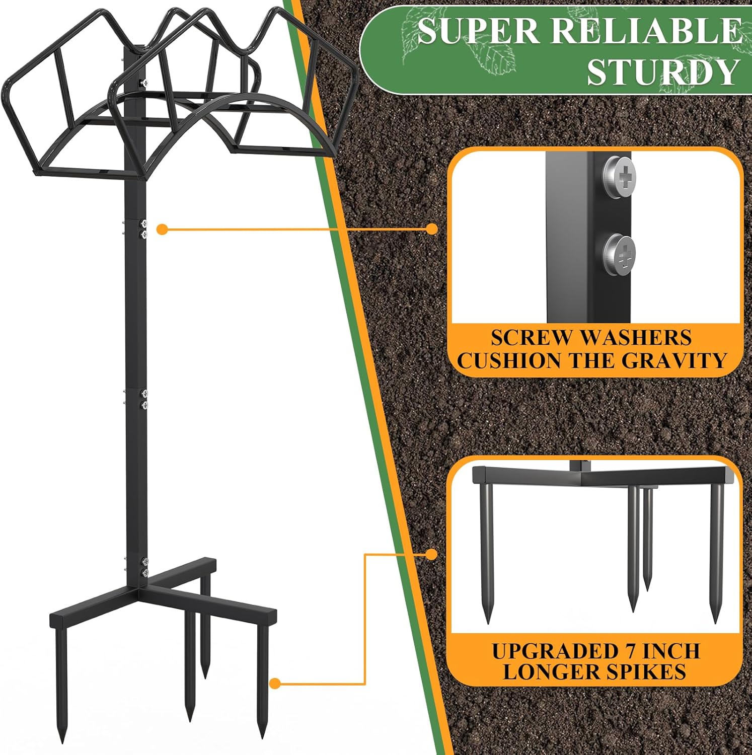 Qatsrin Super Stable Garden Hose Holder, Removable Water Hose Holders Stand Holds 150-Feet Hose, Detachable Hose Storage Hanger Rack for Outside Yard Lawn Farm, Black