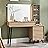 Picture of Fluted Makeup Vanity Desk with Large 35" HD Lighted Mirror, 48" Mid Century Modern Glass Top Vanity Table with 5 Drawers & Adjustable Shelf, Dressing Table w/Charging Station for Bedroom, Natural Oak