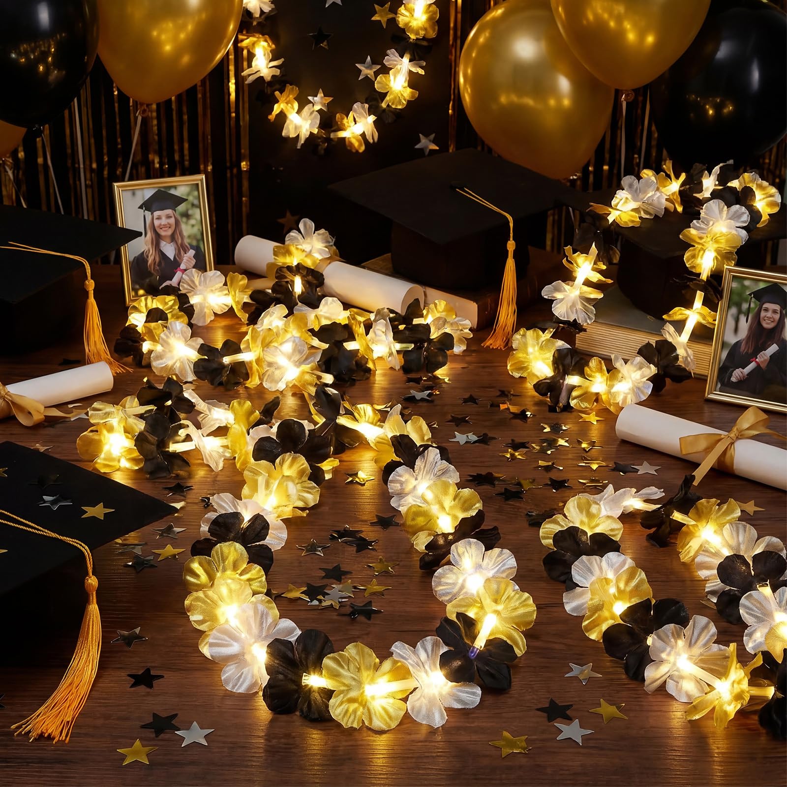 Sherr 48 collane Leis hawaiane a LED con luci a LED e fiori Luau, per feste in maschera, spiaggia, matrimoni, feste a tema tropicale