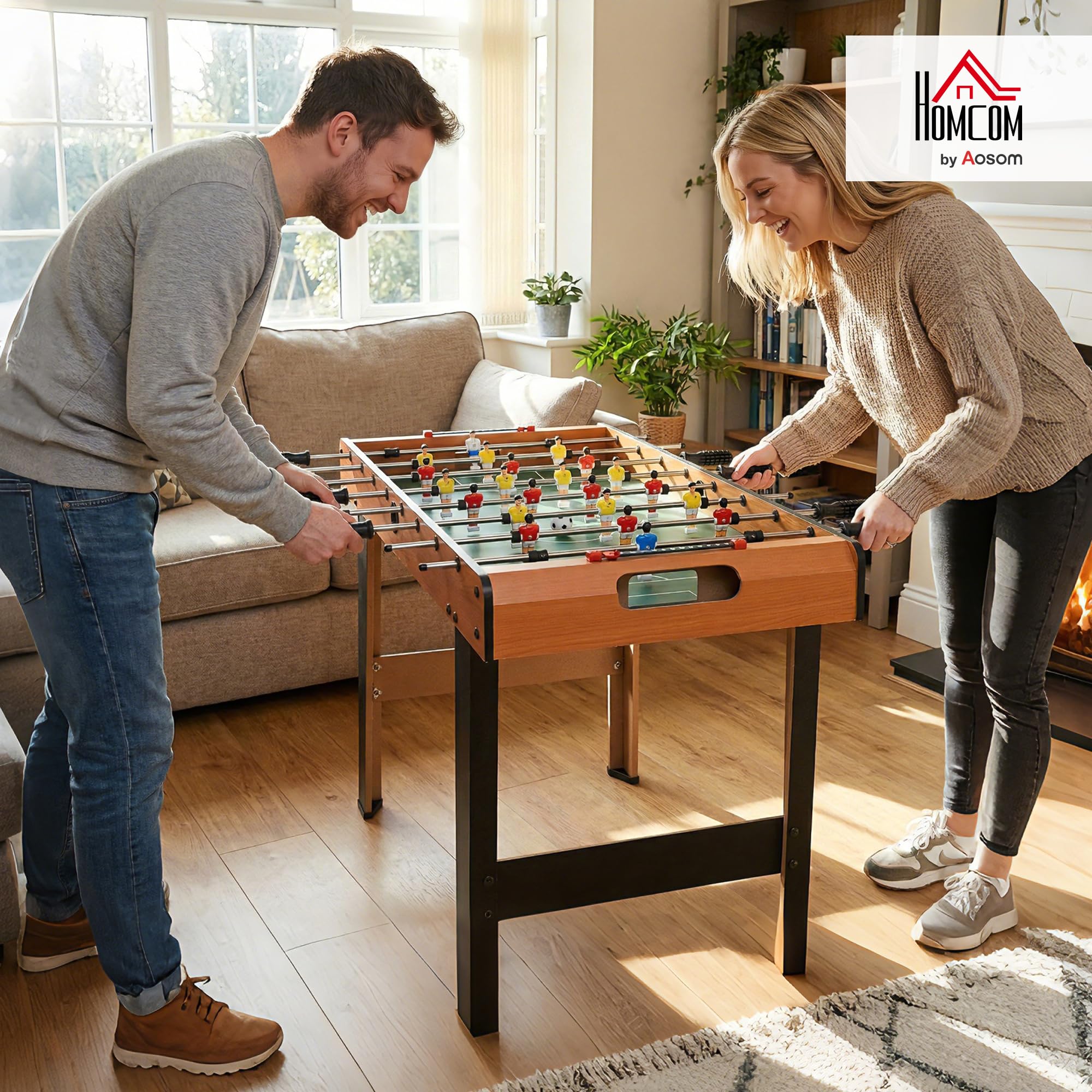 HOMCOM Mini Tischkicker mit 2 Beinsätzen, tragbarer Kickertisch mit 22 Spielern 2 Kickerbälle Holz-Optik Tischfussball für Jugendliche Erwachsene, für Spielzimmer, 84,5 x 40 x 61,2 cm, Naturholz