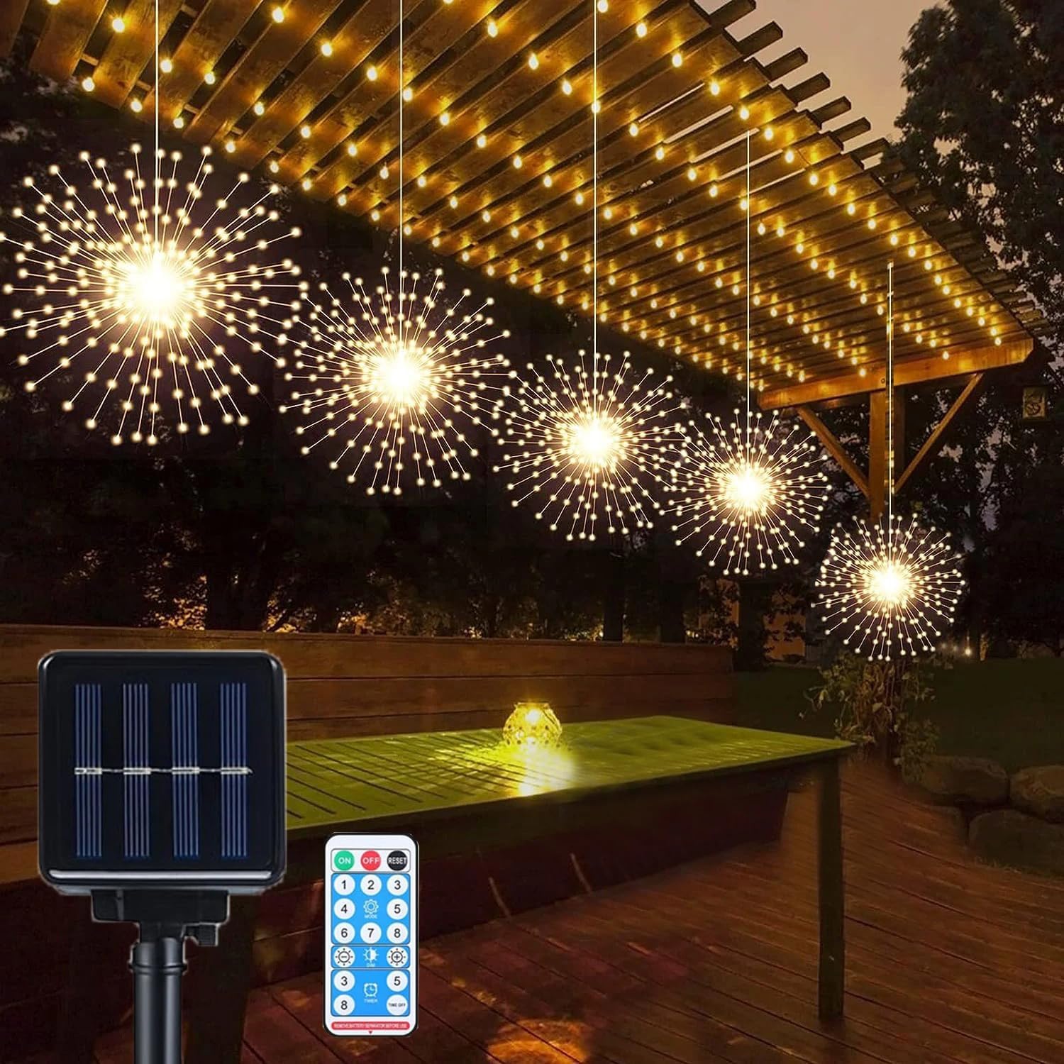 AUHIFVAX Suspended Solar Firework Light LED Waterproof Hanging Star Burst Light 8 Modes Outdoor Eave Garden Christmas Decor (5, Multicolor)