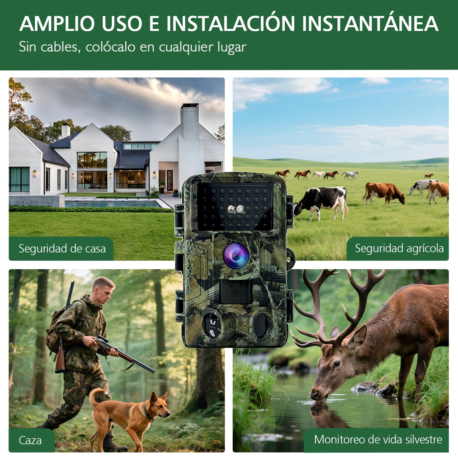 HAZA Camara Caza 58MP 2.7K HD Camara Fototrampeo con Micro SD 32GB Cámaras de Caza Visión Nocturnal Impermeable IP66 Cámara de Outdoor Patio Trasero Granja Vida Silvestre Monitoreo