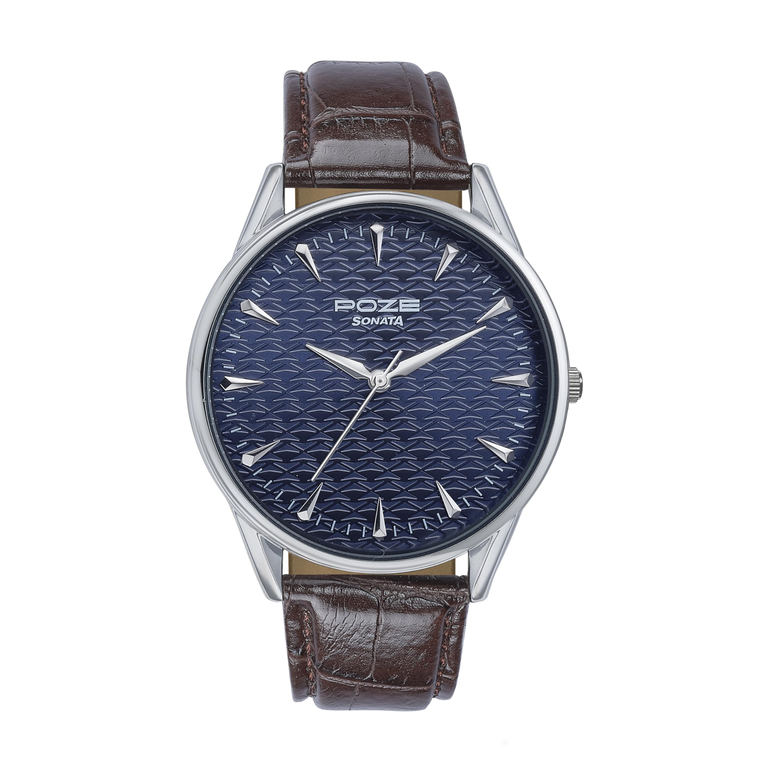 Sonata Poze Quartz Blue Dial Brown Leather Strap Analog Watch for Men-SP70047SL01W-picture-22