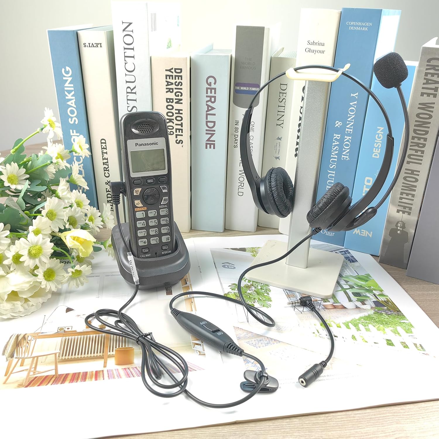 Callez Cordless Phone Headset with Noise Cancelling Mic & Volume Controls, 2.5mm Telephone Headphone Compatible with Panasonic VTech AT&T Cisco SPA Uniden RCA Dect Phones for Call Center Office Home