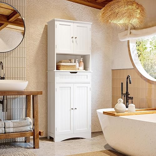 Miniatura 8 de Gizoon Armario de almacenamiento de despensa de cocina de 66 pulgadas de alto con puertas y estantes, armario de almacenamiento de baño con cajón,